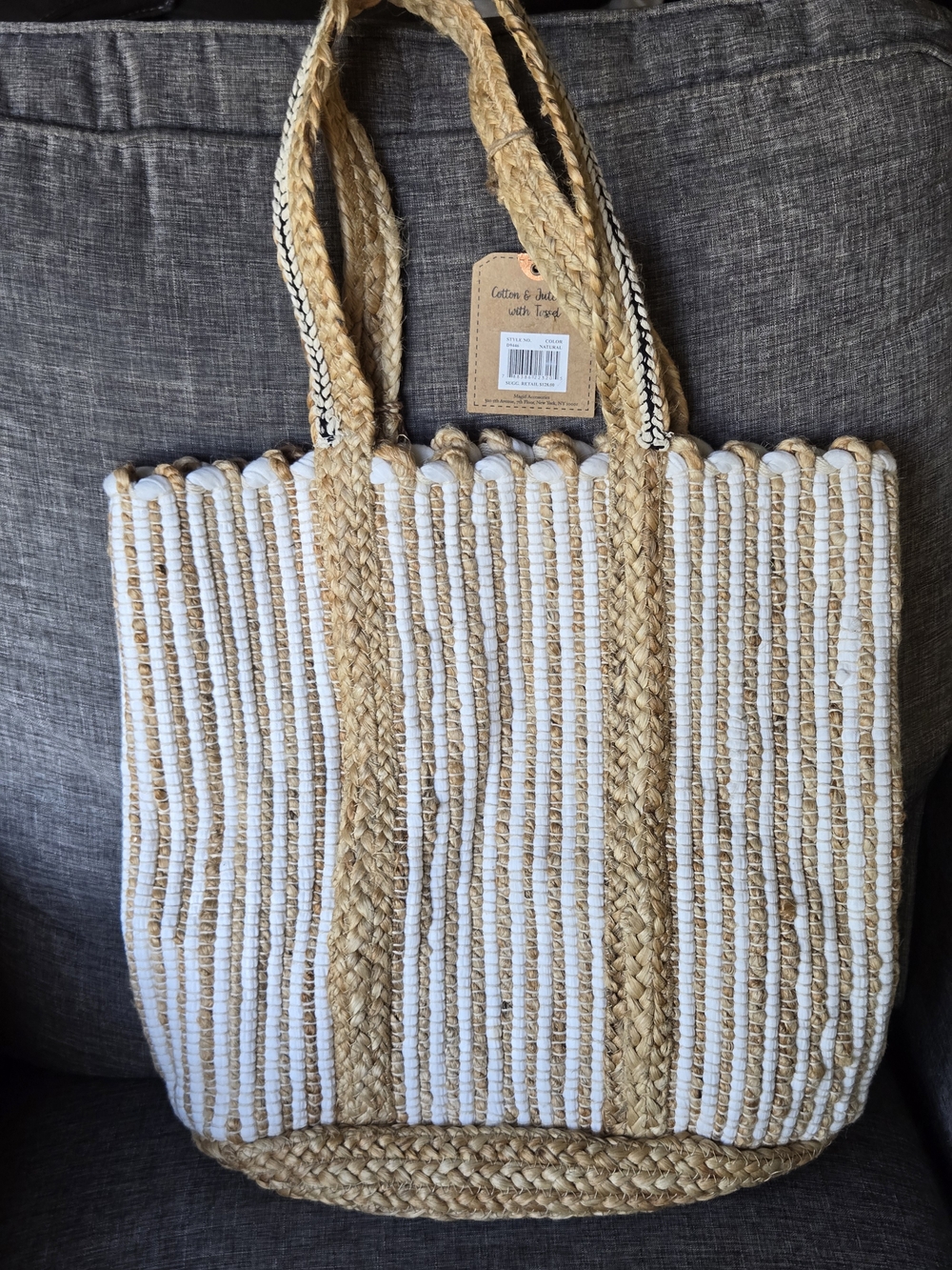 Magid Cotton And Jute Tote With Tassel tan white natural color bag women’s NWT